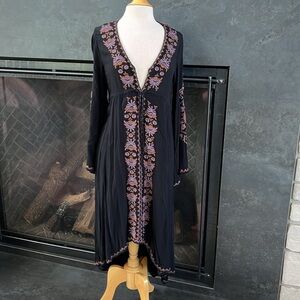 Free people Black low-High embroidered Dress small